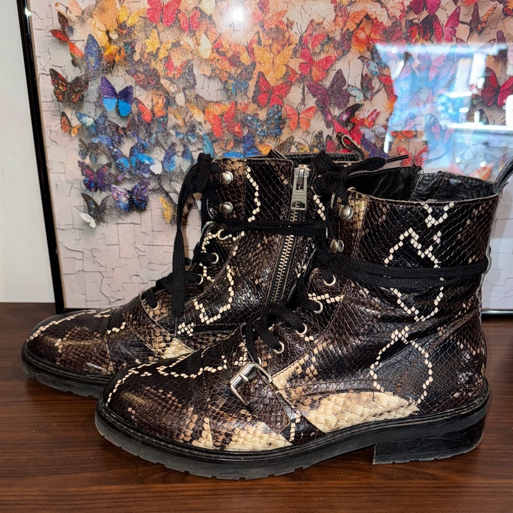 Allsaints Snakeskin Lace-Up Ankle Boots pre loved size 41